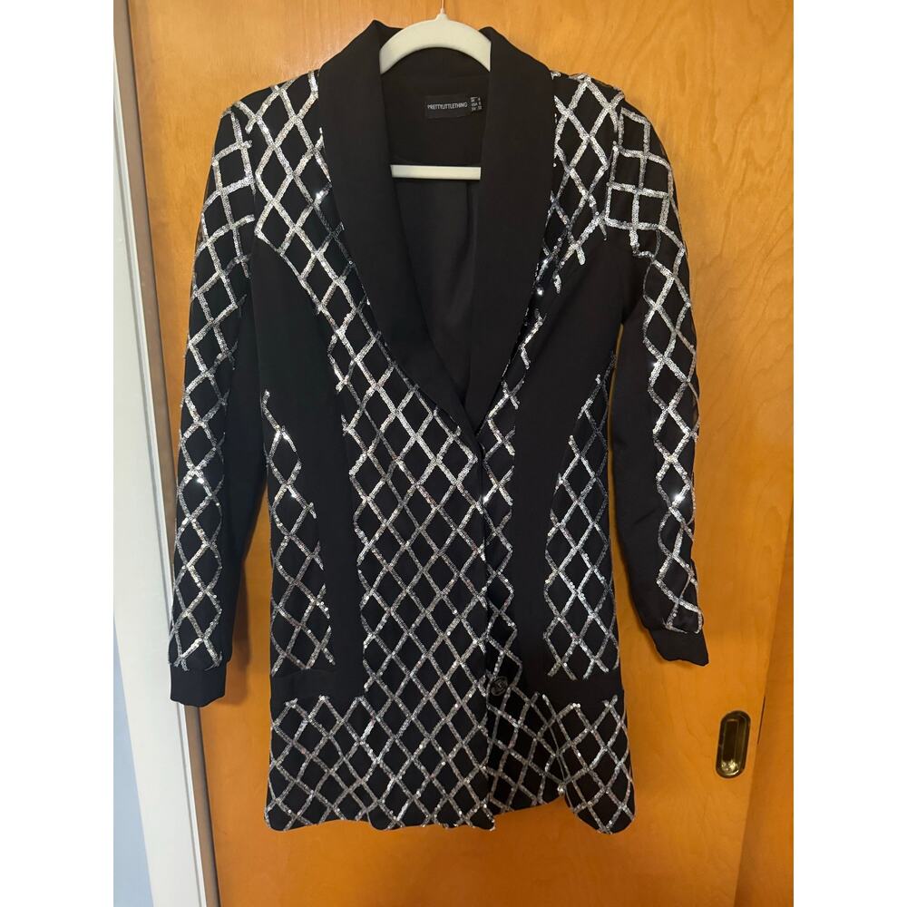 PRETTYLITTLETHING Sequin Diamond Tuxedo Jacket Sz. 0